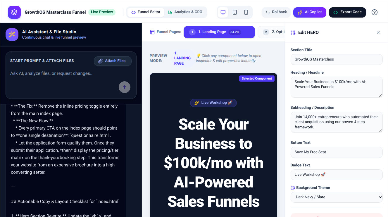 Sales Funnel Studio Live Preview Editor